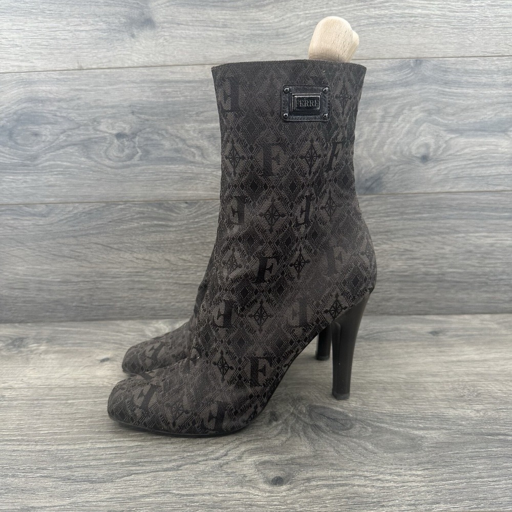 Black Patterned Women's High-Heel Ankle Boots